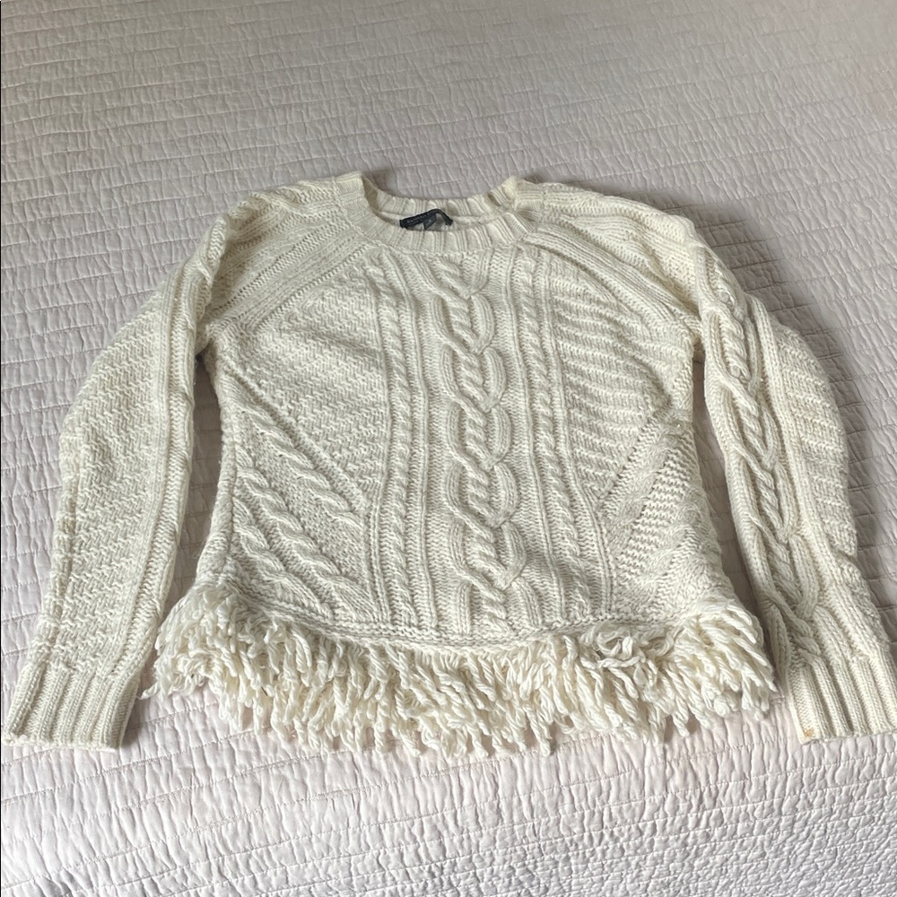 Banana Republic Cream Fringe Cable Knit Sweater